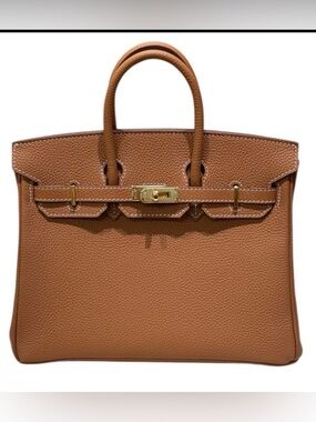 25CM Classic Togo Leather Top Handle Satchel Bag - Golden